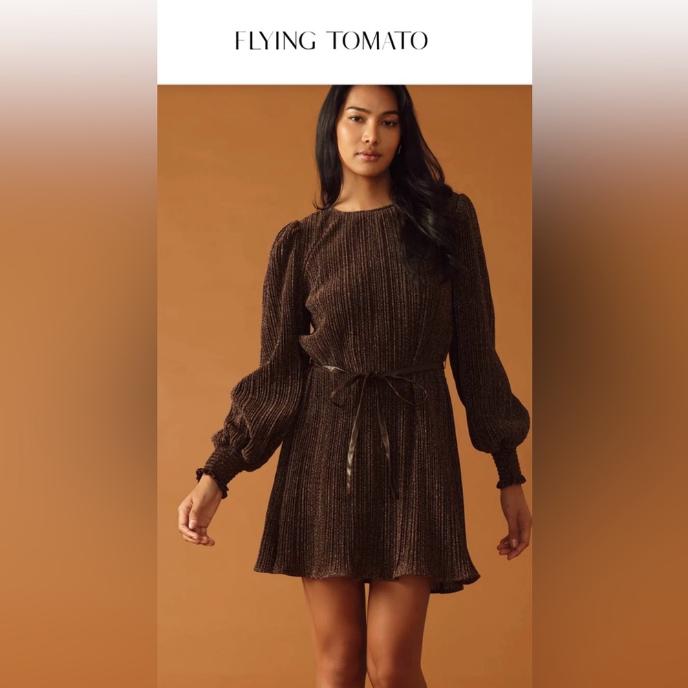 Flying Tomato Bronze Metallic Mini Dress